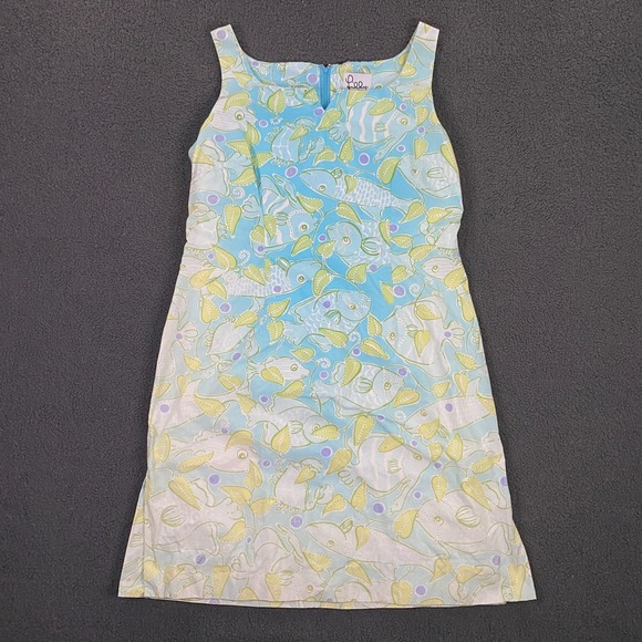 Lilly Pulitzer Dresses & Skirts - Vintage Lilly Pulitzer Dress size 14 Fish Print Tropical Summer Sleeveless Blue